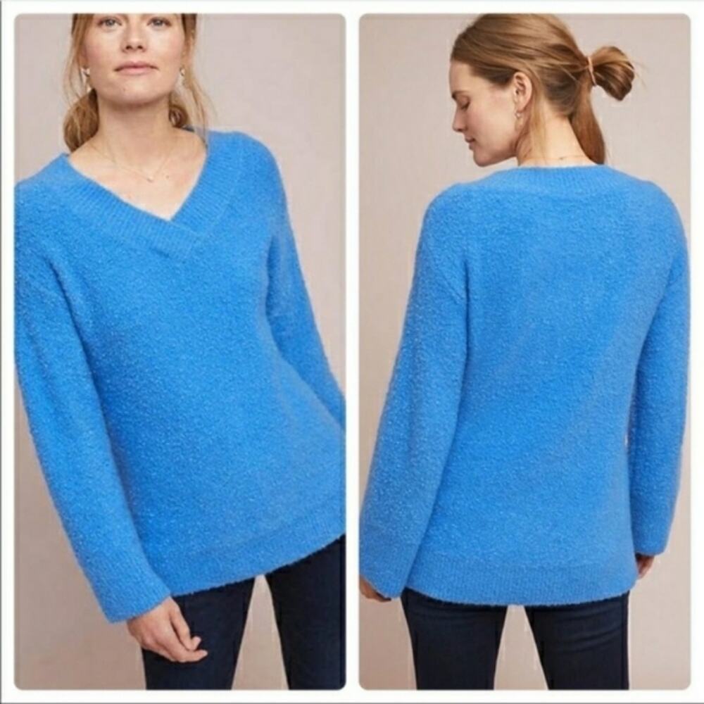 Anthropologie Royal Blue Wool Blend V-neck Tunic Sweater || XS || NWOT